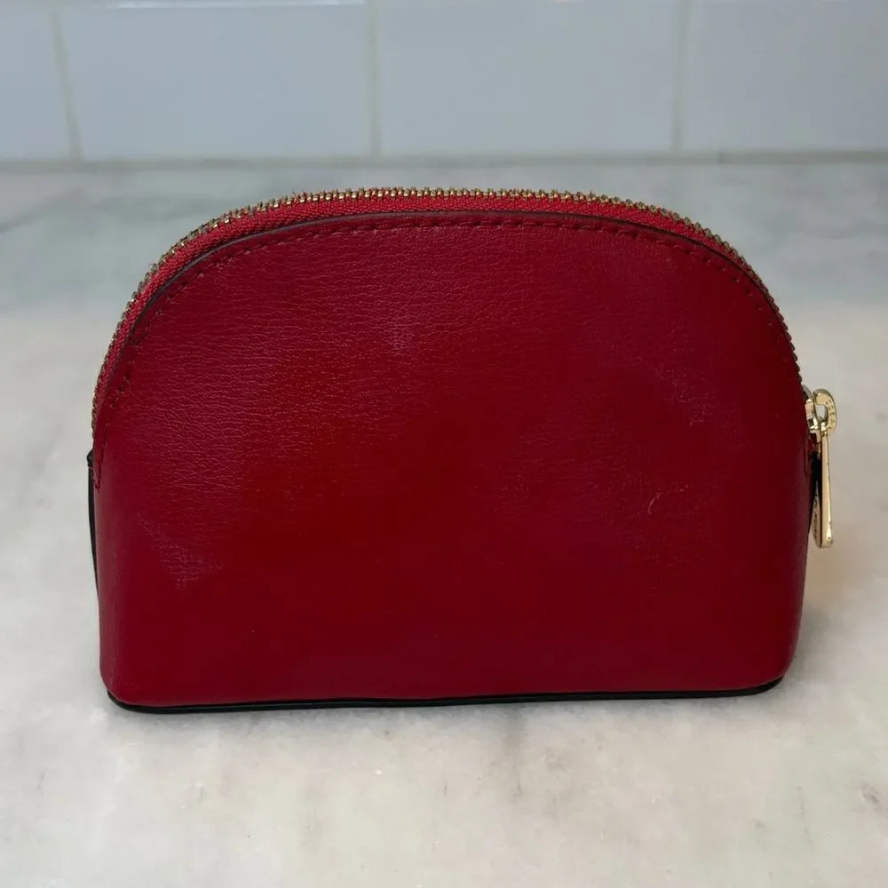 Michael Kors Travel Bag Cherry Red Leather Dome Cosmetic Case Pouch Clutch